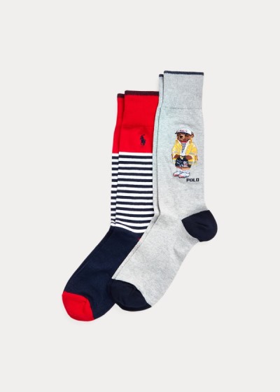 Calcetines Polo Ralph Lauren Hombre Azul Marino - Polo Bear & Stripe 2-Pack - LSWQZ1748